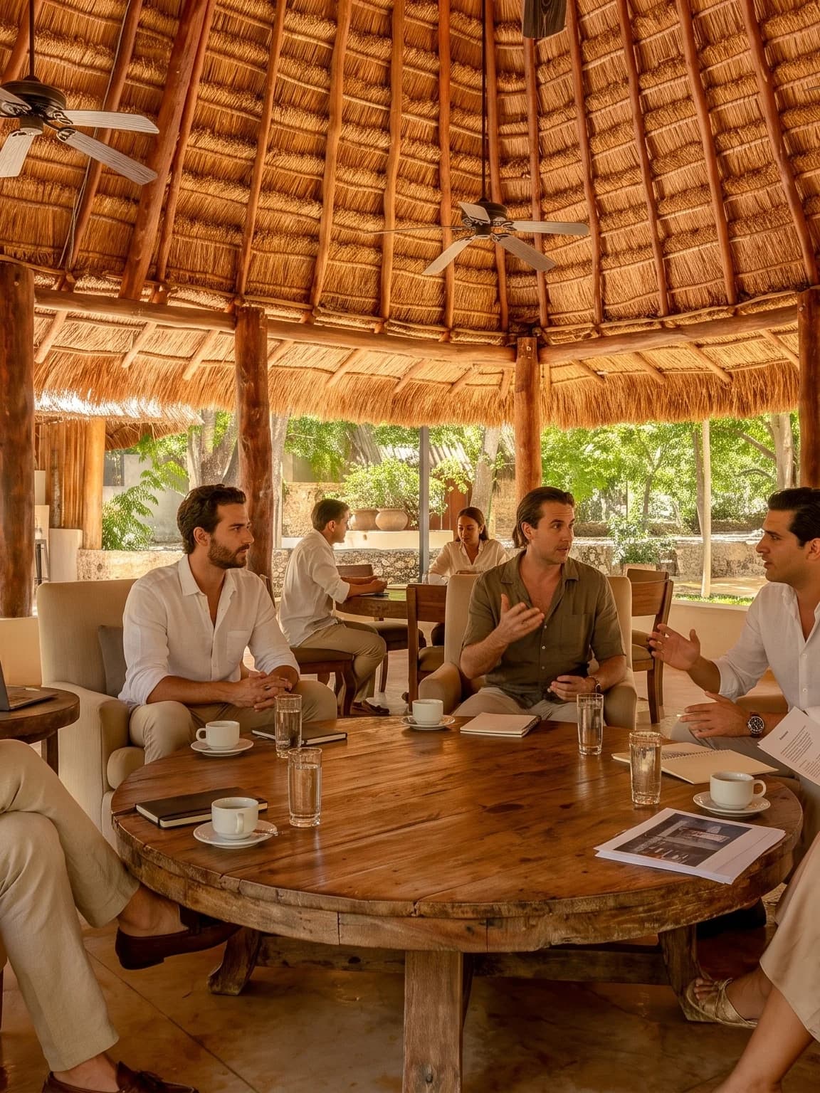 Work meeting under the palapa at Hacienda Zamná